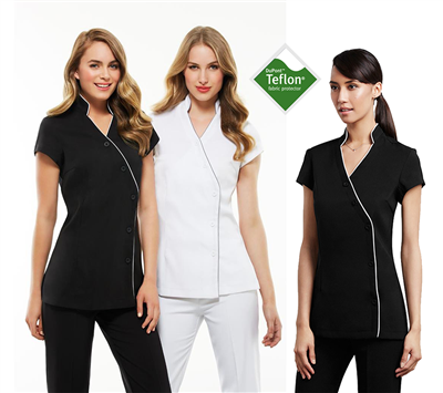 (SKU: H134LS) Ladies Zen Crossover Tunic - Black & White with Detail