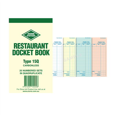 (SKU: 15Q) Basic Food & Beverage Quadruplicate Docket Book (Pack of 50)